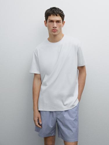 Zara Short sleeve pyjama top and striped trousers - Beige - Image 0