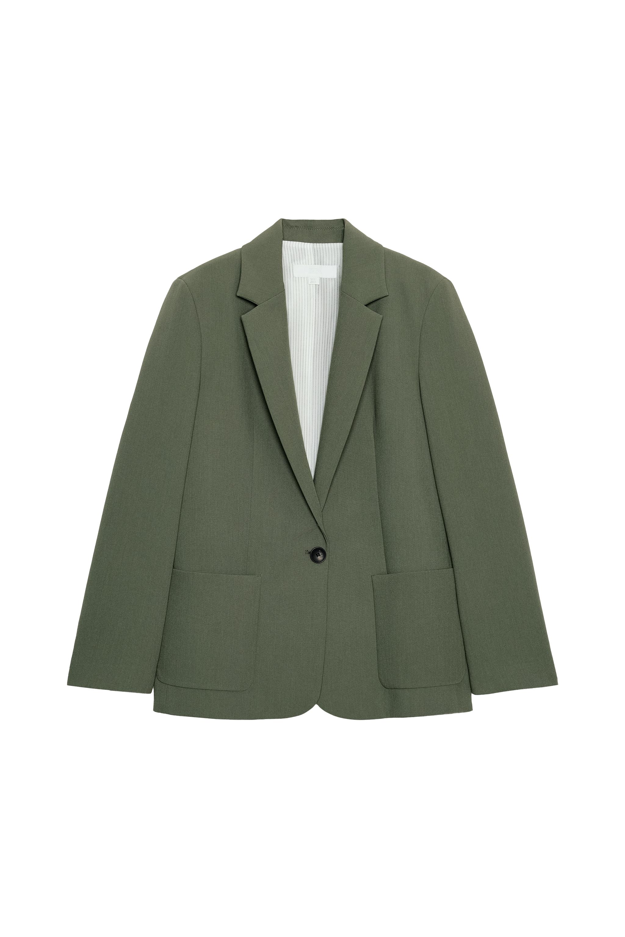ストレートフィットショルダーパッドブレザー - カーキ | ZARA Japan