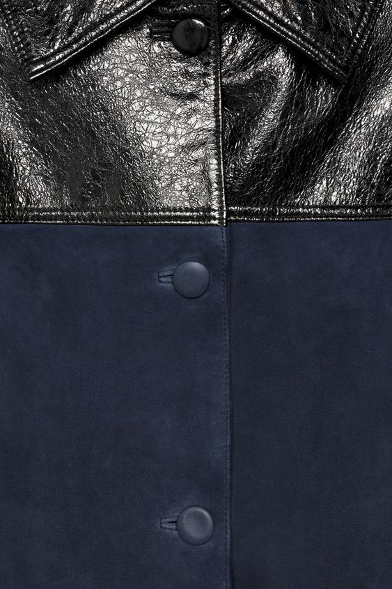 MANTEAU COMBINÉ 100% CUIR ZW COLLECTION - Bleu de Zara - Image 4