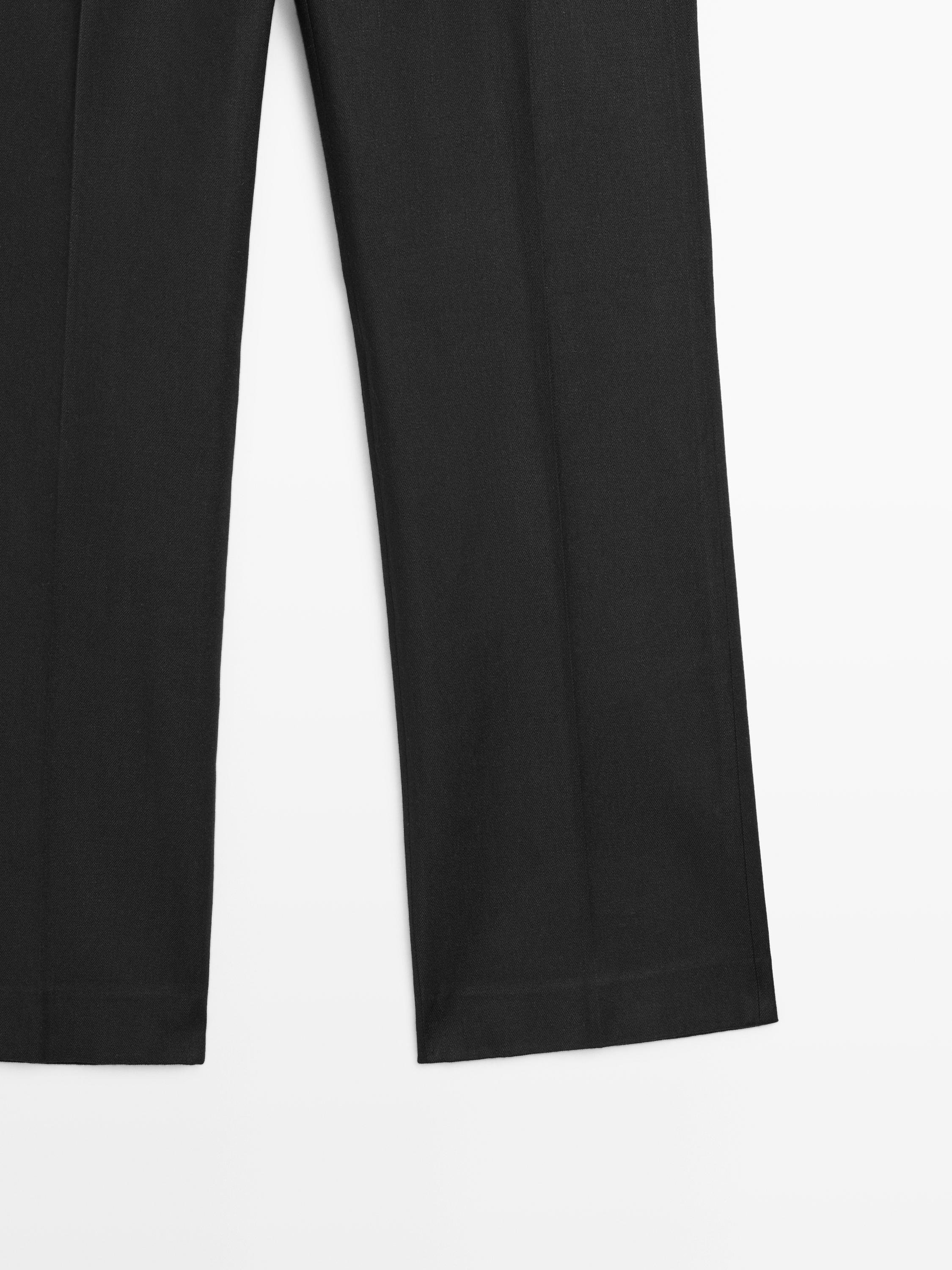 Straight-leg linen blend trousers