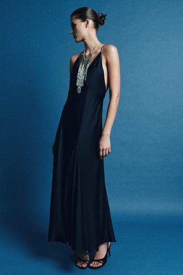 ZW COLLECTION LONG SATIN DRESS - Dark navy by Zara