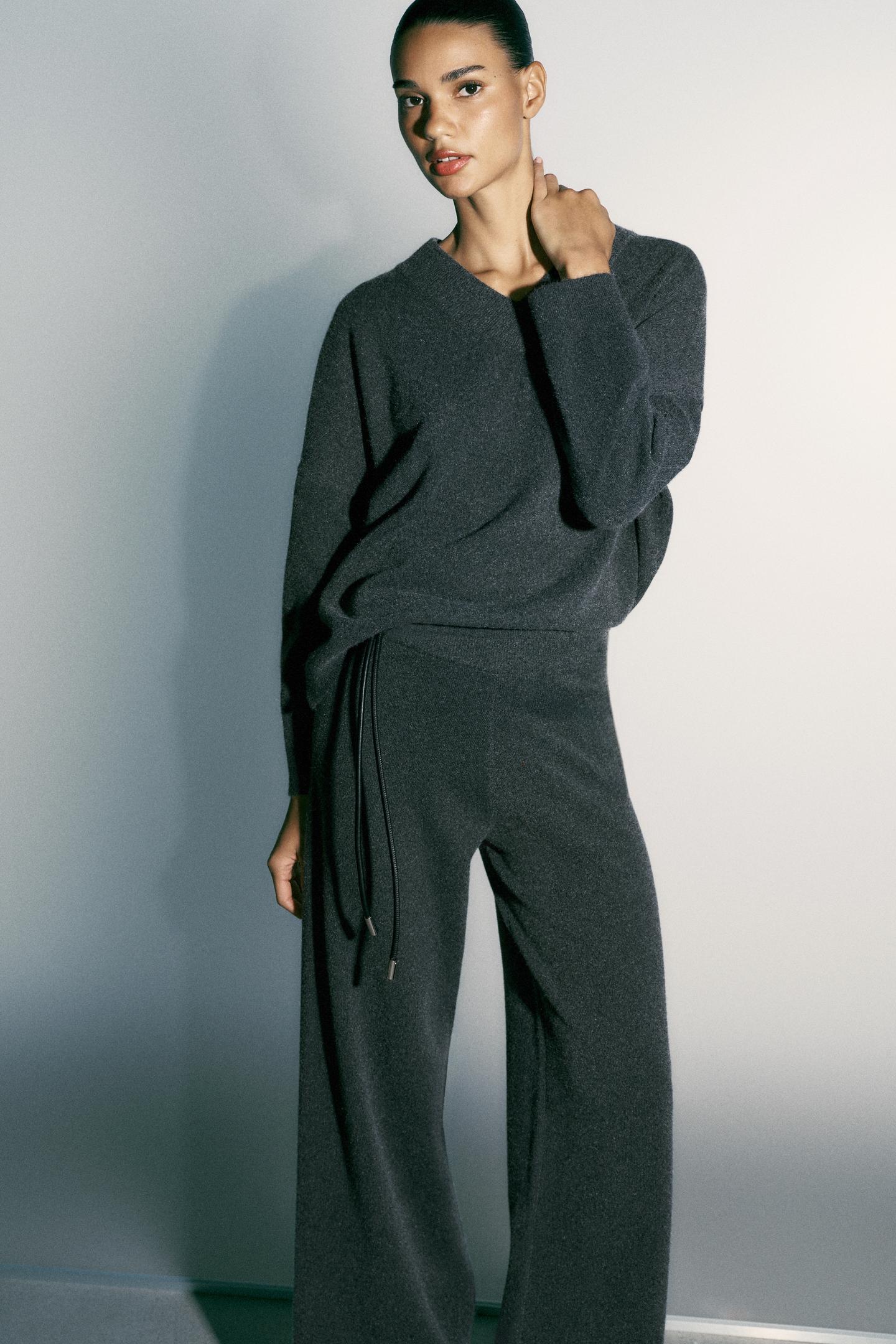 Женские брюки Zara Knit Wide-Leg, цвет: Серый — фото 3