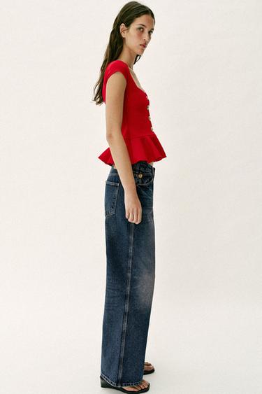 TOP PÉPLUM À BOUTONS - Rouge de Zara - Image 3
