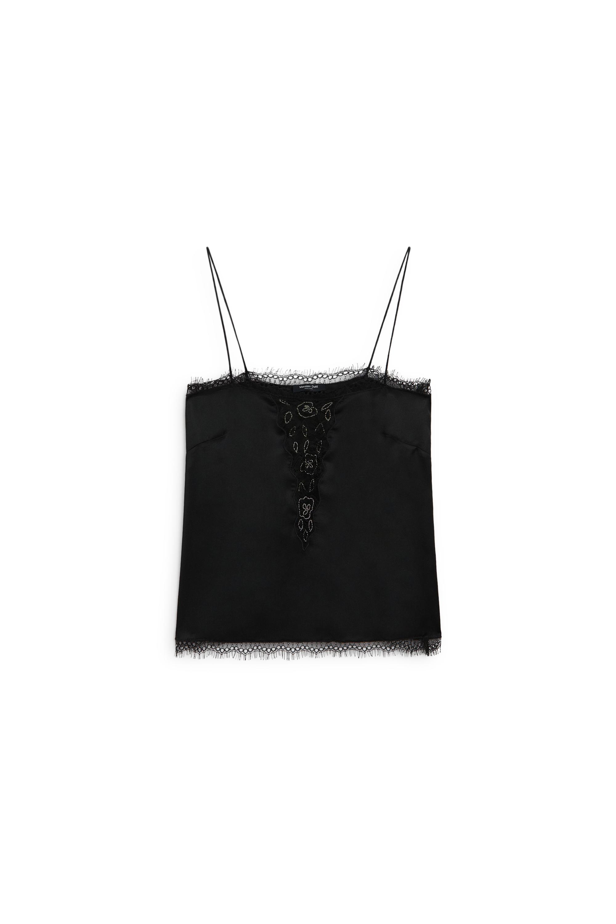 Thin-strap lace camisole - Black | ZARA United States