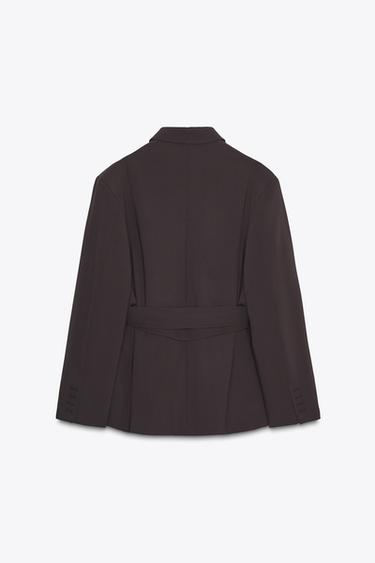 BELTED BLAZER - Dark burgundy by Zara - Image 7