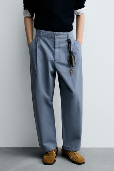 Zara PLEATED BALLOON FIT PANTS - Gray / Blue