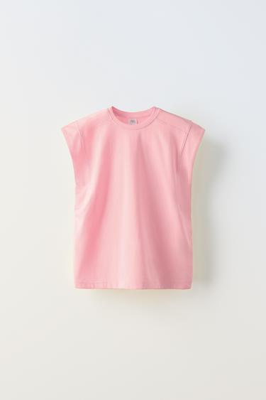 PLAIN T-SHIRT WITH TAB - Pink by Zara