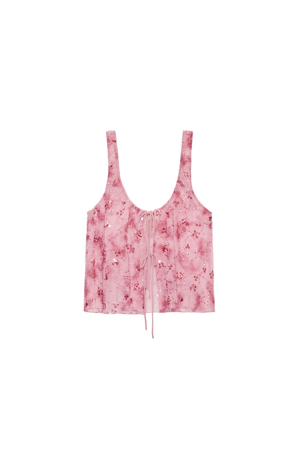 SEQUIN TULLE TOP WITH TIES - image 3