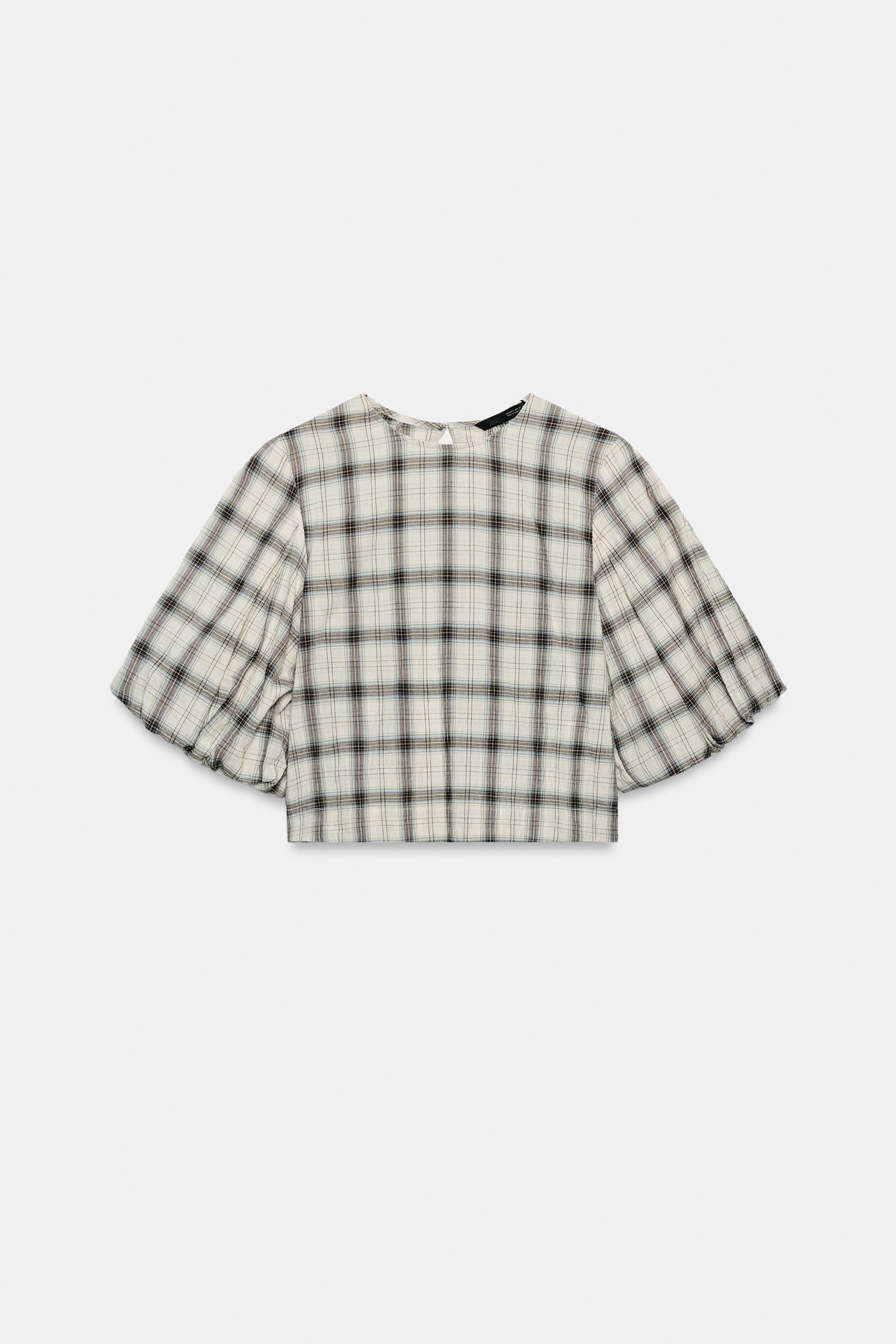 CHECK BLOUSE - Ecru / Blue | ZARA South Africa
