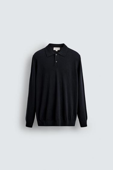 100% WOOL KNIT POLO SHIRT - Navy blue by Zara