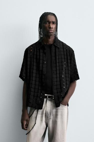 ЖАККАРДОВАЯ РУБАШКА С ОТКРЫТОЙ ТЕХНИКОЙ — ЧЕРНЫЙ от Zara