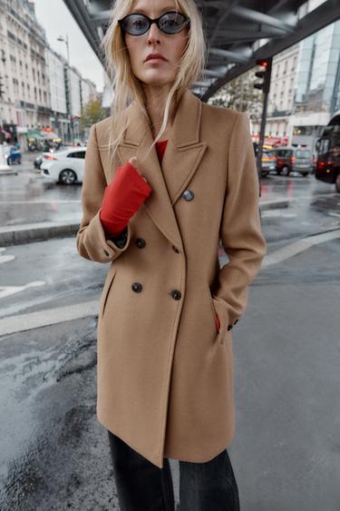 Zara DOUBLE-BREASTED COAT WITH SHOULDER PADS - taupe brown
