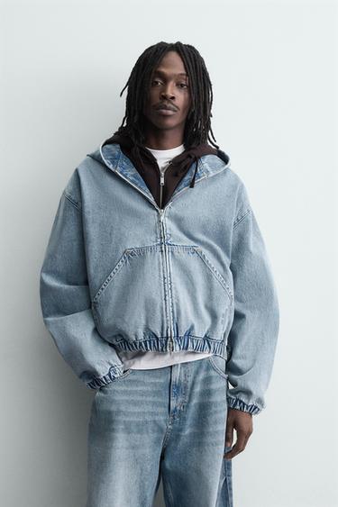 КУРТКА С КАПЮШОНОМ И ЭФФЕКТОМ ПОТЕРТОСТИ — ГОЛУБОЙ от Zara