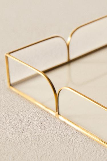 Zaras SERVETTHÅLLARE I GLAS MED METALLKANT - Guldfärgad