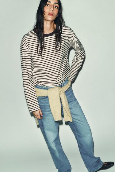 Zara 條紋長袖 T 恤 - Brown Stripes