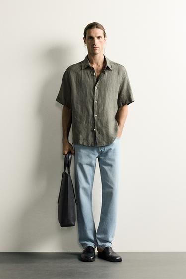 CAMISA REGULAR FIT 100% LINO - Khaki de Zara - Imagen 0