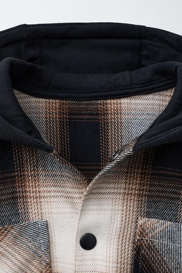 SURCHEMISE À CARREAUX CAPUCHE EN MOLLETON - Noir / Marron de Zara - Image 2