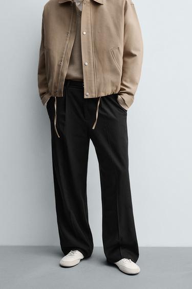 PLEATED TEXTURED TROUSERS - Dark navy by Zara - Image 1