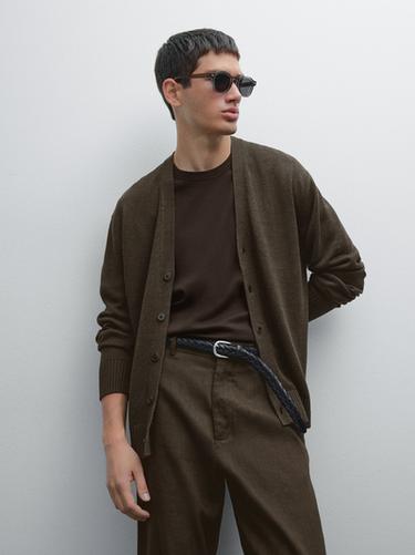 Zara Linen blend knit cardigan - Mink marl