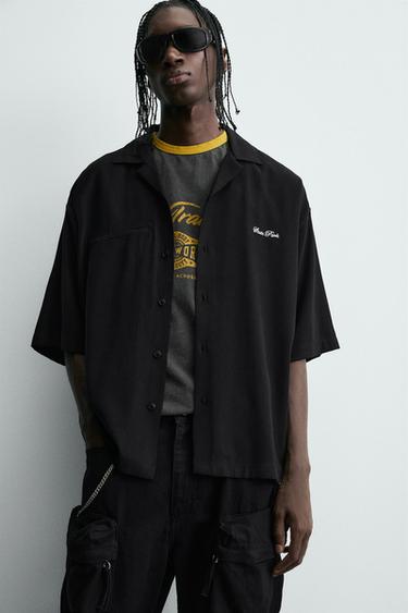 EMBROIDERED TEXT FLOWING SHIRT - Black de Zara - Image 5