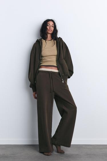 STRAIGHT-LEG PLUSH TROUSERS - Brown by Zara - Image 0