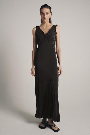 ZW COLLECTION EMBROIDERED LONG DRESS - Anthracite grey by Zara