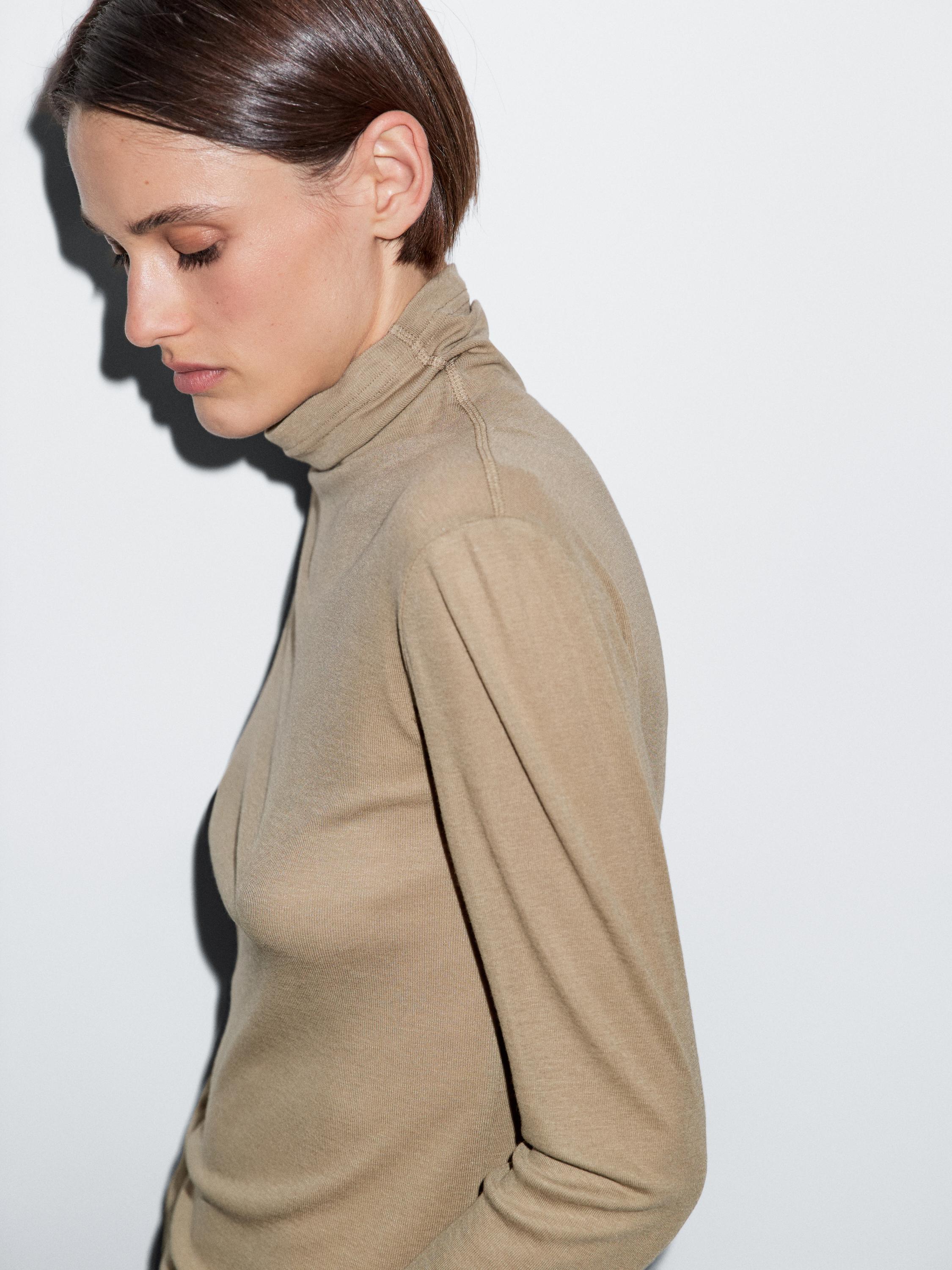 Long sleeve lyocell and wool blend T-shirt