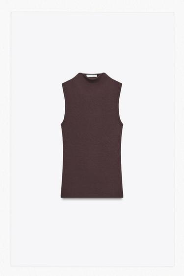 Zara COTTON MODAL TOP - Maroon
