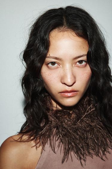 HALTER DRESS WITH FEATHERS - Chocolate brown by Zara