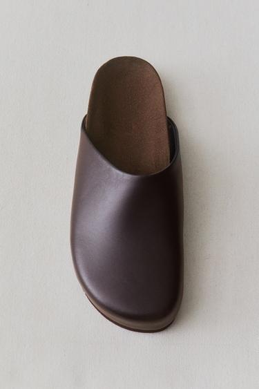 Zara MINIMAL LEATHER CLOGS - Burgundy Red