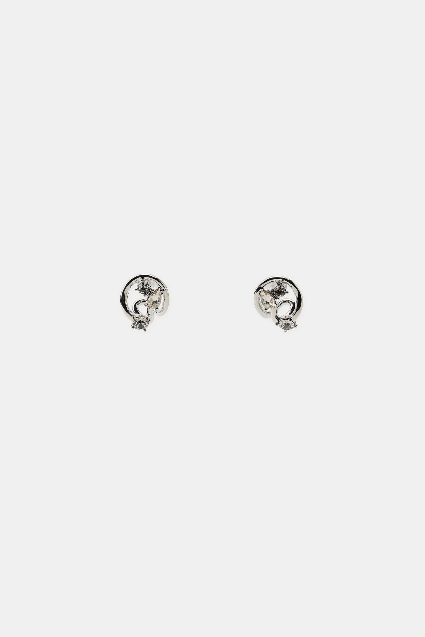 Женские серьги Zara Metallic Circular Rhinestone, цвет: Серебряный — фото 4