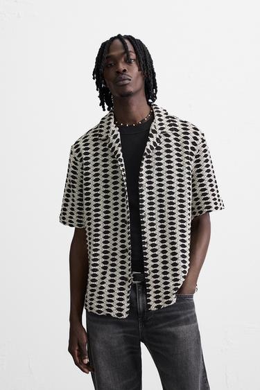 CHEMISE JACQUARD CONTRASTÉE - Écru de Zara - Image 1
