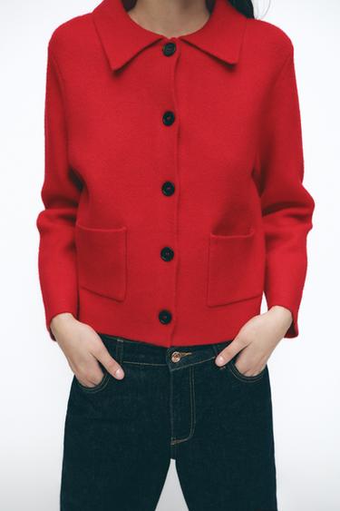 Zara SMOOTH KNIT CARDIGAN - Red - Image 0