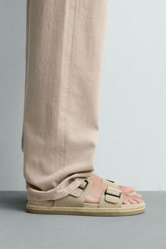 DOUBLE-STRAP LEATHER SANDALS - Taupe Grey by Zara - Image 0