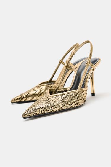 CHAUSSURES À TALONS MÉTALLISÉES EFFET TRESSÉ - Or de Zara - Image 1