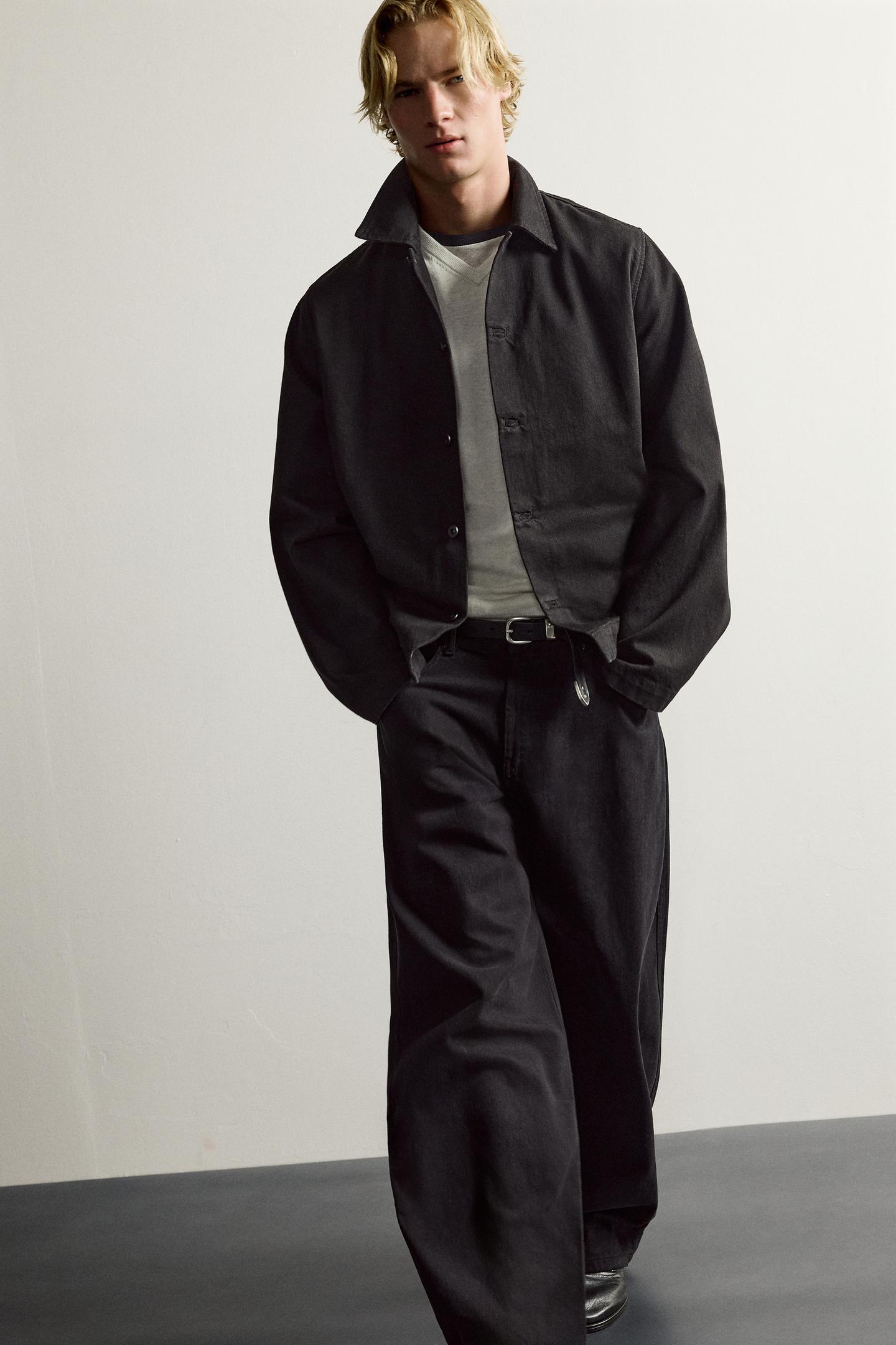 Мужская рубашка Zara Relaxed Fit Denim Overshirt, цвет: Шоколадный коричневый — фото 6