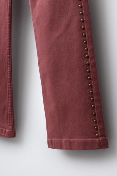 STUDDED FLARE JEANS - Red / Coral de Zara - Image 3