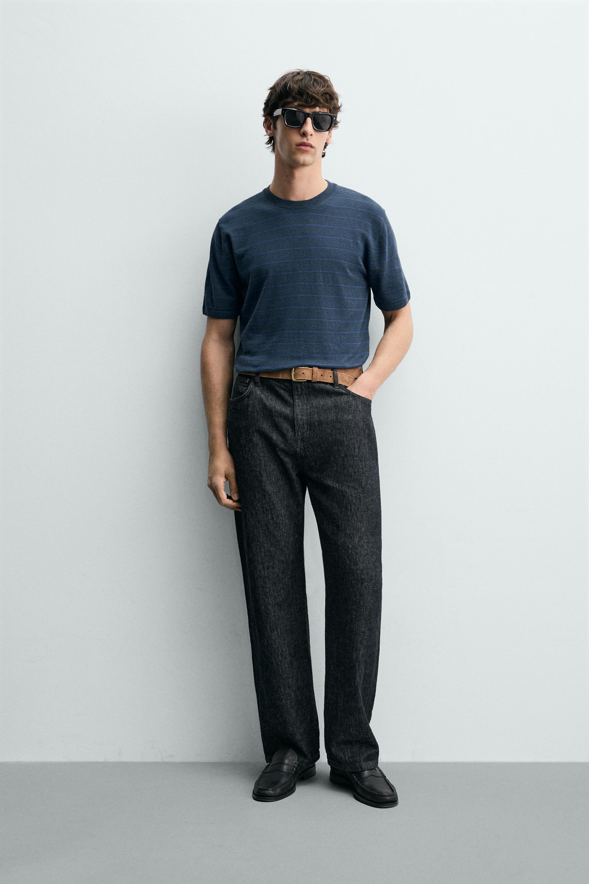 ストライプ コットン・リネンニットTシャツ - ブルー | ZARA Japan / 日本