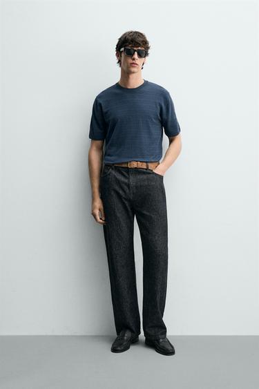 CAMISETA PUNTO ALGODÓN - LINO RAYAS - Azul de Zara - Imagen 0