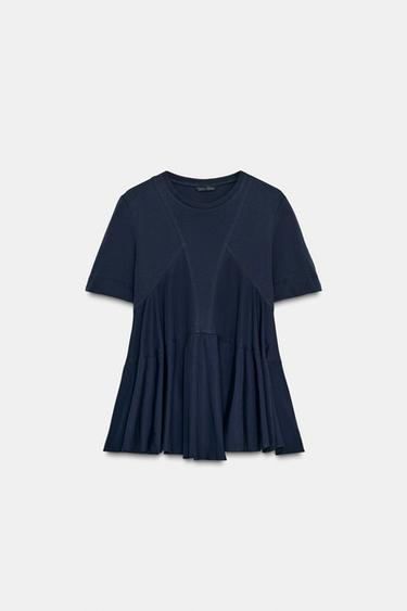 COMBINED RUFFLE T-SHIRT - Navy blue by Zara