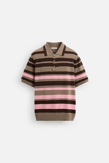 POLO PUNTO JACQUARD RAYAS - Marrón de Zara
