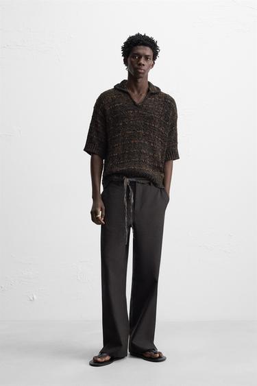 Zara 對比條紋針織 POLO 衫 - 棕色 - 圖片 0