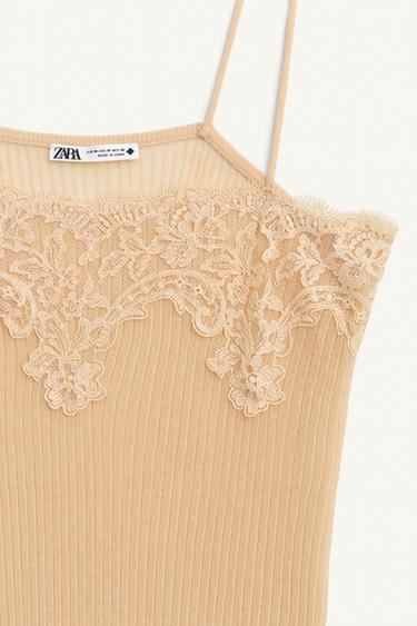 TOP CÔTELÉ DENTELLE ÉDITION LIMITÉE - Rose clair de Zara - Image 4