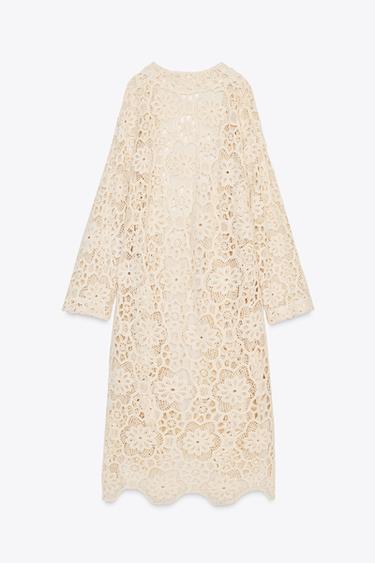 VESTE KIMONO CROCHET - Beige clair de Zara - Image 7