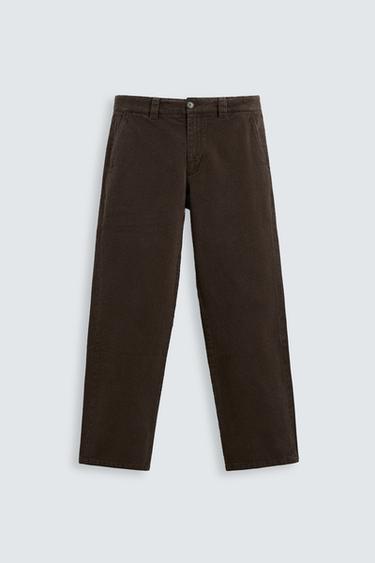 CALÇA STRAIGHT FIT COM TEXTURA - Chocolate da Zara