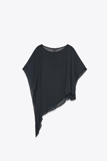 TEXTURED ASYMMETRIC CAPE - Blue by Zara - Image 4