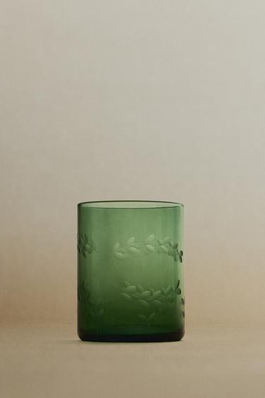 GLASS CHRISTMAS LEAF TUMBLER - Green by Zara - Image 4