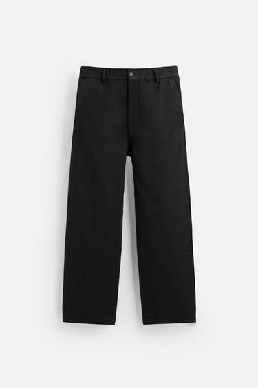 TEXTURED REGULAR FIT TROUSERS - Black by Zara