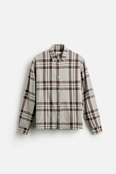 Zara RELAXED FIT PLAID SHIRT - Grayish