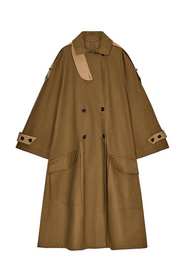 ZW COLLECTION LANG KOMBINERET TRENCHCOAT - mellem camel fra Zara